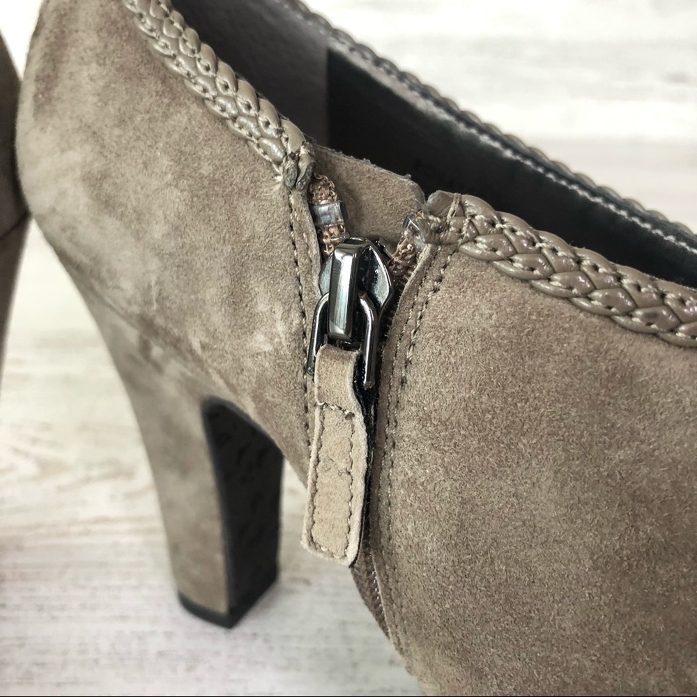 TAHARI Taupe Suede Rosalee Braid Ankle Booties 8 - Picture 8 of 13